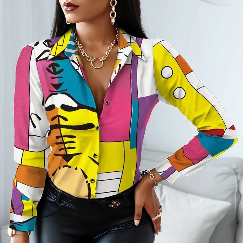 Fashion Elegant Scarf Chain Print Blouse