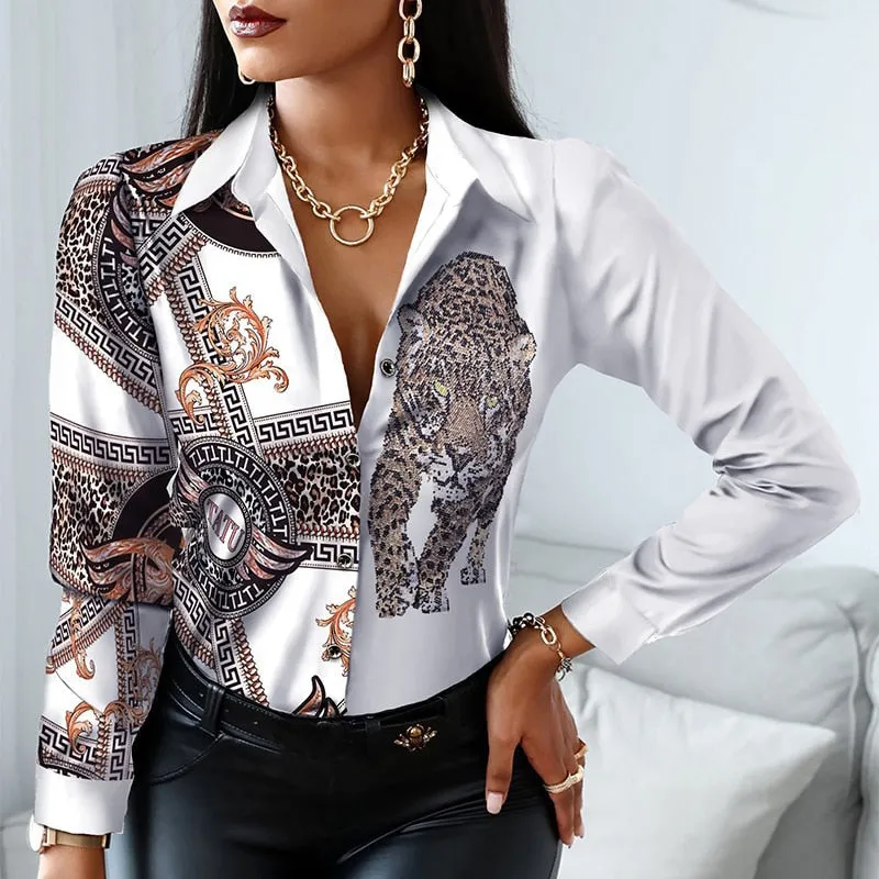 Fashion Elegant Scarf Chain Print Blouse