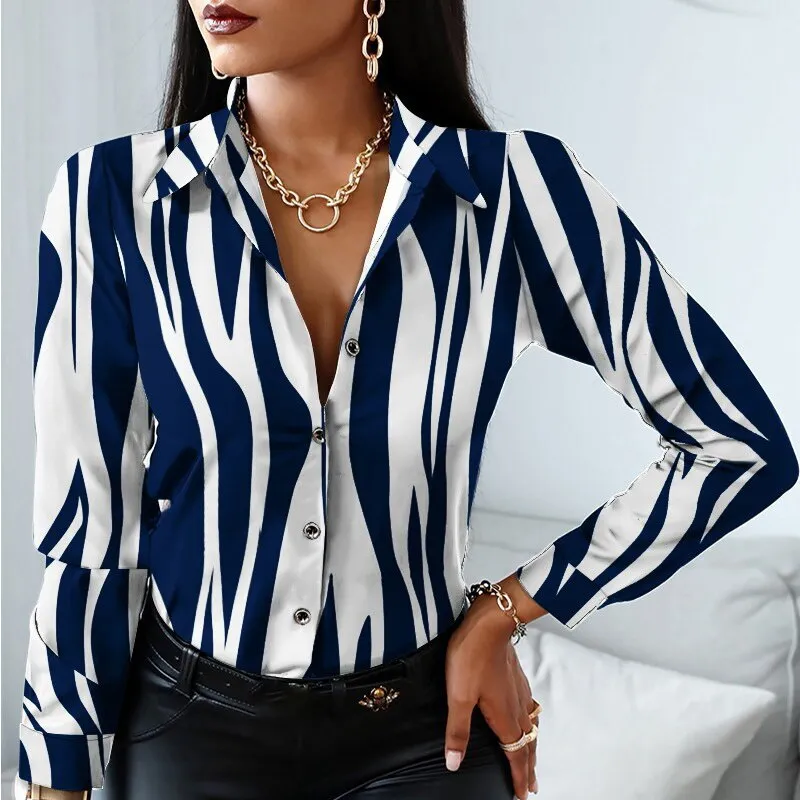Fashion Elegant Scarf Chain Print Blouse