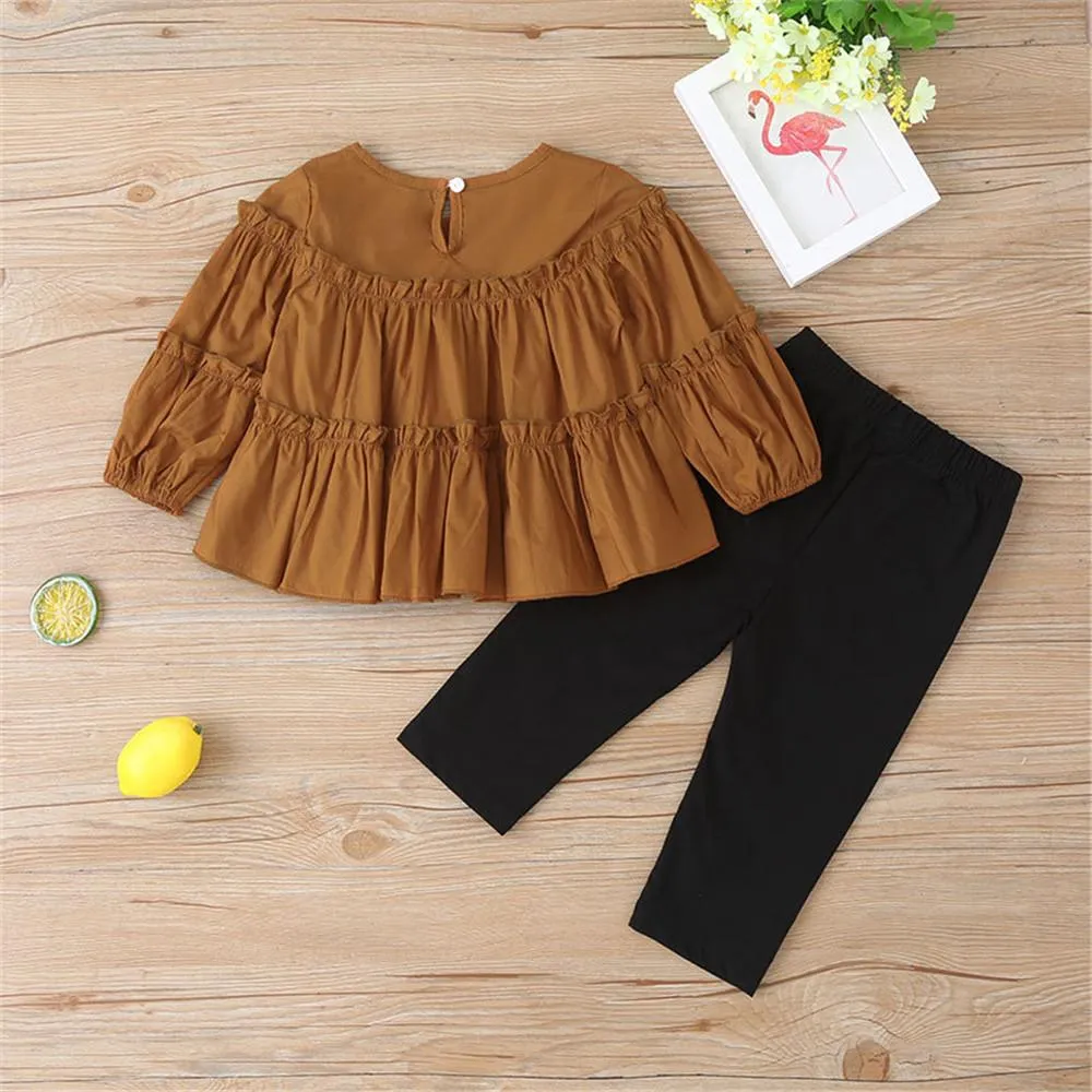 Girls Crew-neck Solid Long Sleeve Top & Pants