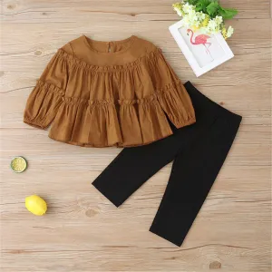 Girls Crew-neck Solid Long Sleeve Top & Pants