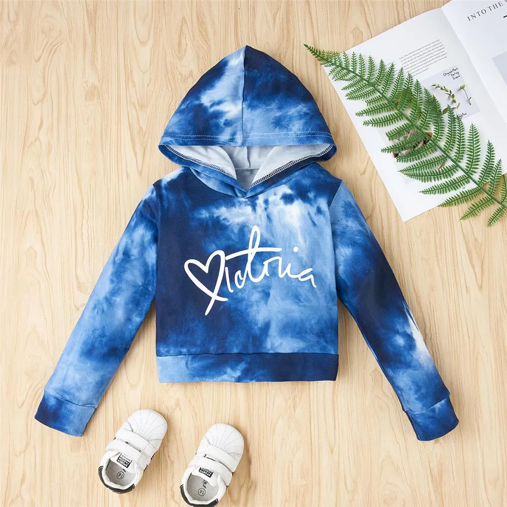 Girls Letter Long Sleeve Tie Dye Hooded Top & Pants Bulk Kids Clothing