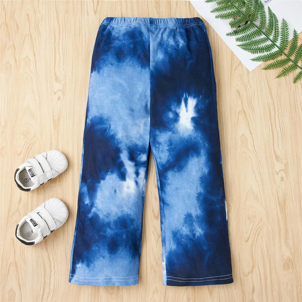 Girls Letter Long Sleeve Tie Dye Hooded Top & Pants Bulk Kids Clothing
