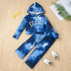 Girls Letter Long Sleeve Tie Dye Hooded Top & Pants Bulk Kids Clothing