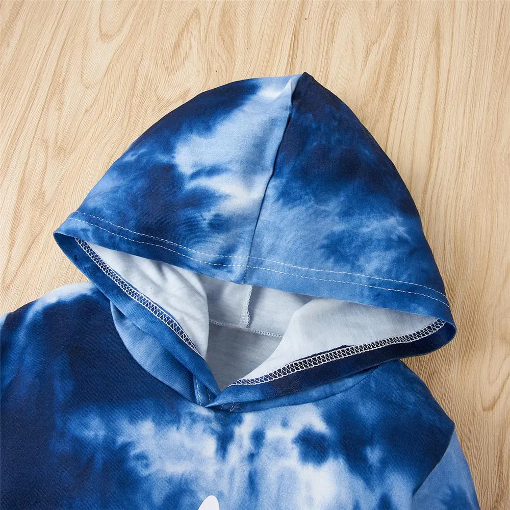Girls Letter Long Sleeve Tie Dye Hooded Top & Pants Bulk Kids Clothing