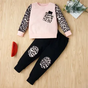 Girls Pocket Leopard Long Sleeve Top & Pants Girls Clothing Wholesale
