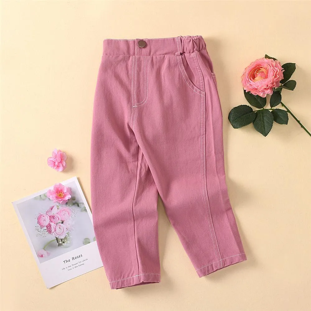 Girls Solid Stylish Casual Jeans Baby Girl Clothes Wholesale