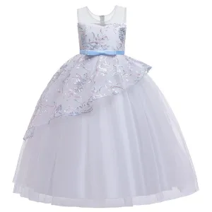 Girls' Wedding Dress Skirts Embroidered Long Dress Bow Princess Dress