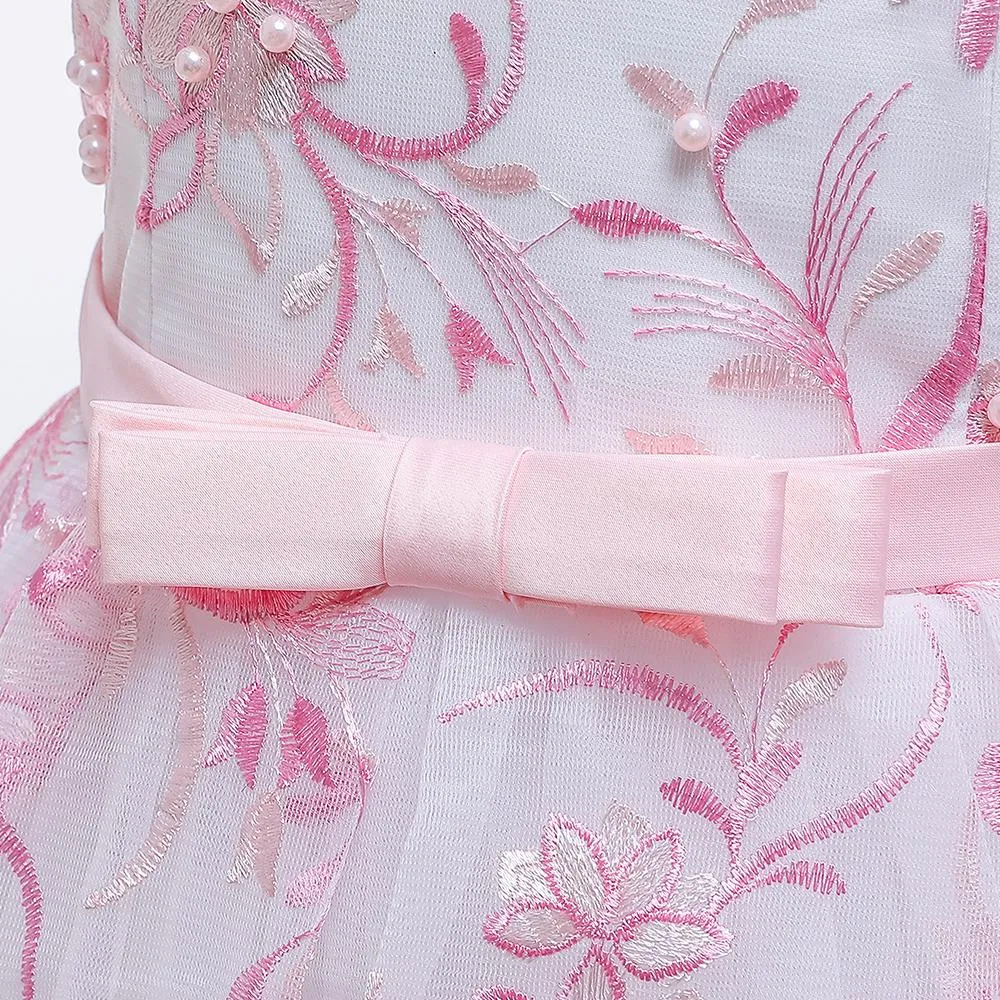 Girls' Wedding Dress Skirts Embroidered Long Dress Bow Princess Dress