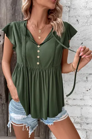 Go Easy Buttoned Flutter Short Sleeve Babydoll Top