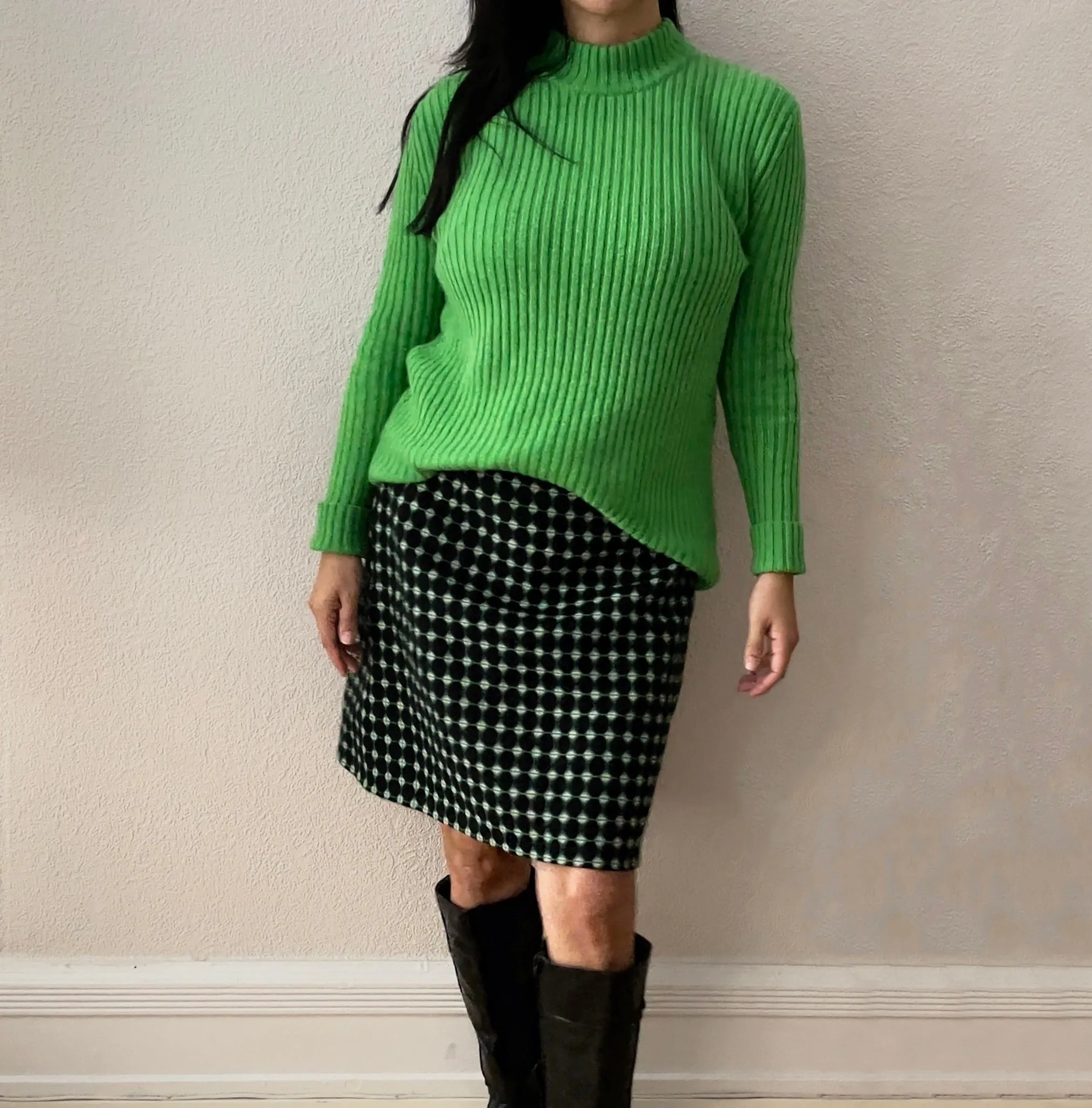 Green Cashmere Wool Blend Sweater - Topshop Boutique - Back Cut Out Detail