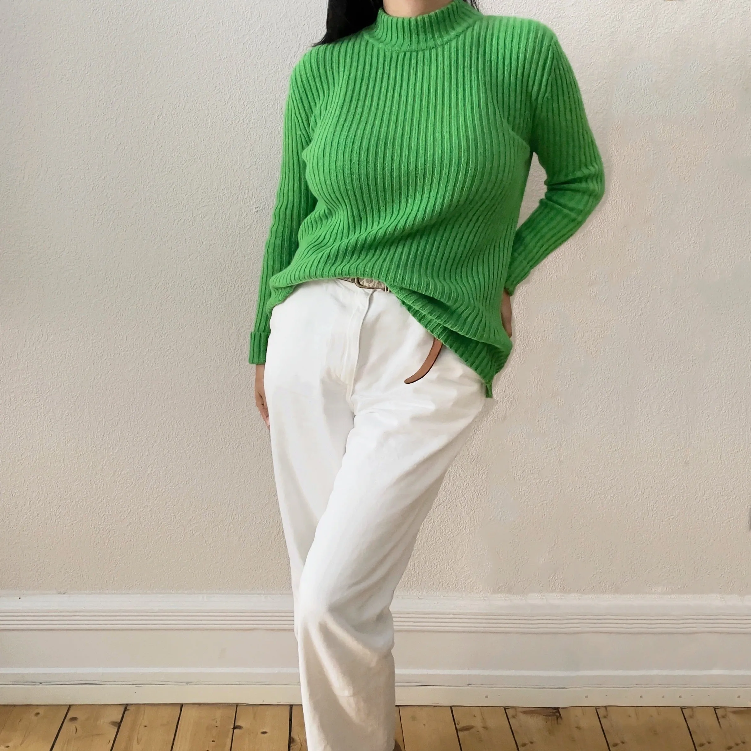 Green Cashmere Wool Blend Sweater - Topshop Boutique - Back Cut Out Detail