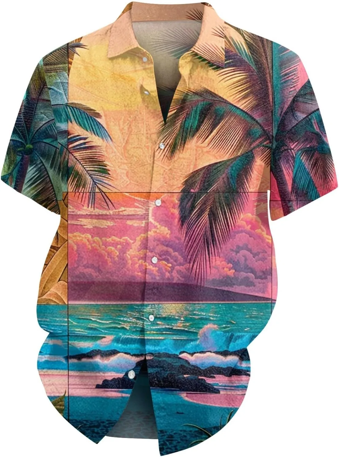 Hawaiian Button Down Shirts for Men Short Sleeve Tropical Print Tops Casual Loose Summer Beach Vacation Blouses