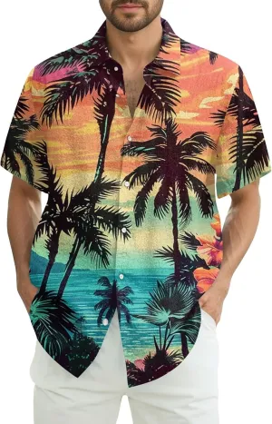 Hawaiian Button Down Shirts for Men Short Sleeve Tropical Print Tops Casual Loose Summer Beach Vacation Blouses