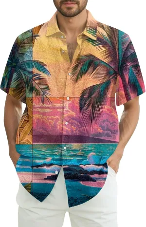 Hawaiian Button Down Shirts for Men Short Sleeve Tropical Print Tops Casual Loose Summer Beach Vacation Blouses