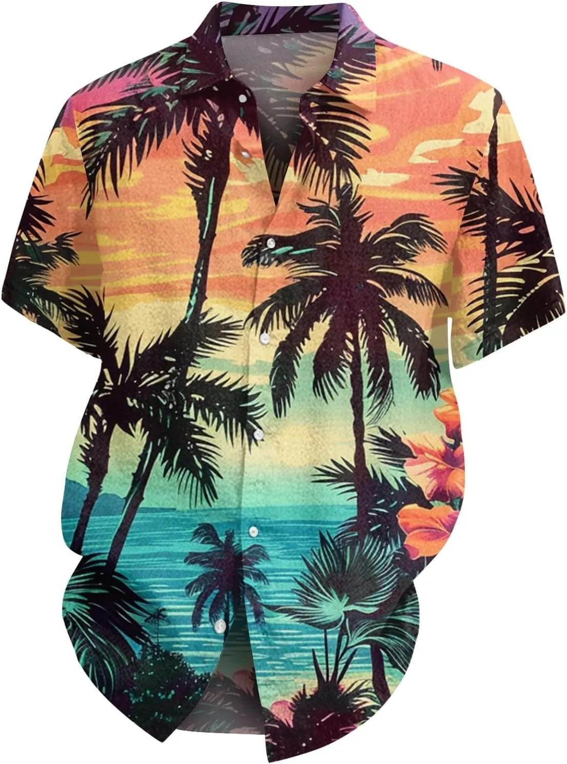 Hawaiian Button Down Shirts for Men Short Sleeve Tropical Print Tops Casual Loose Summer Beach Vacation Blouses