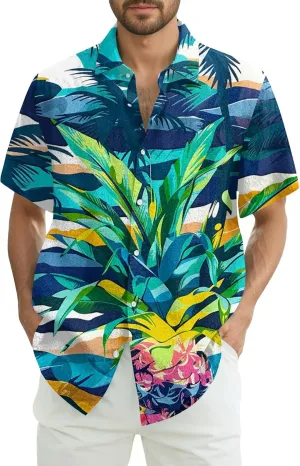 Hawaiian Button Down Shirts for Men Short Sleeve Tropical Print Tops Casual Loose Summer Beach Vacation Blouses