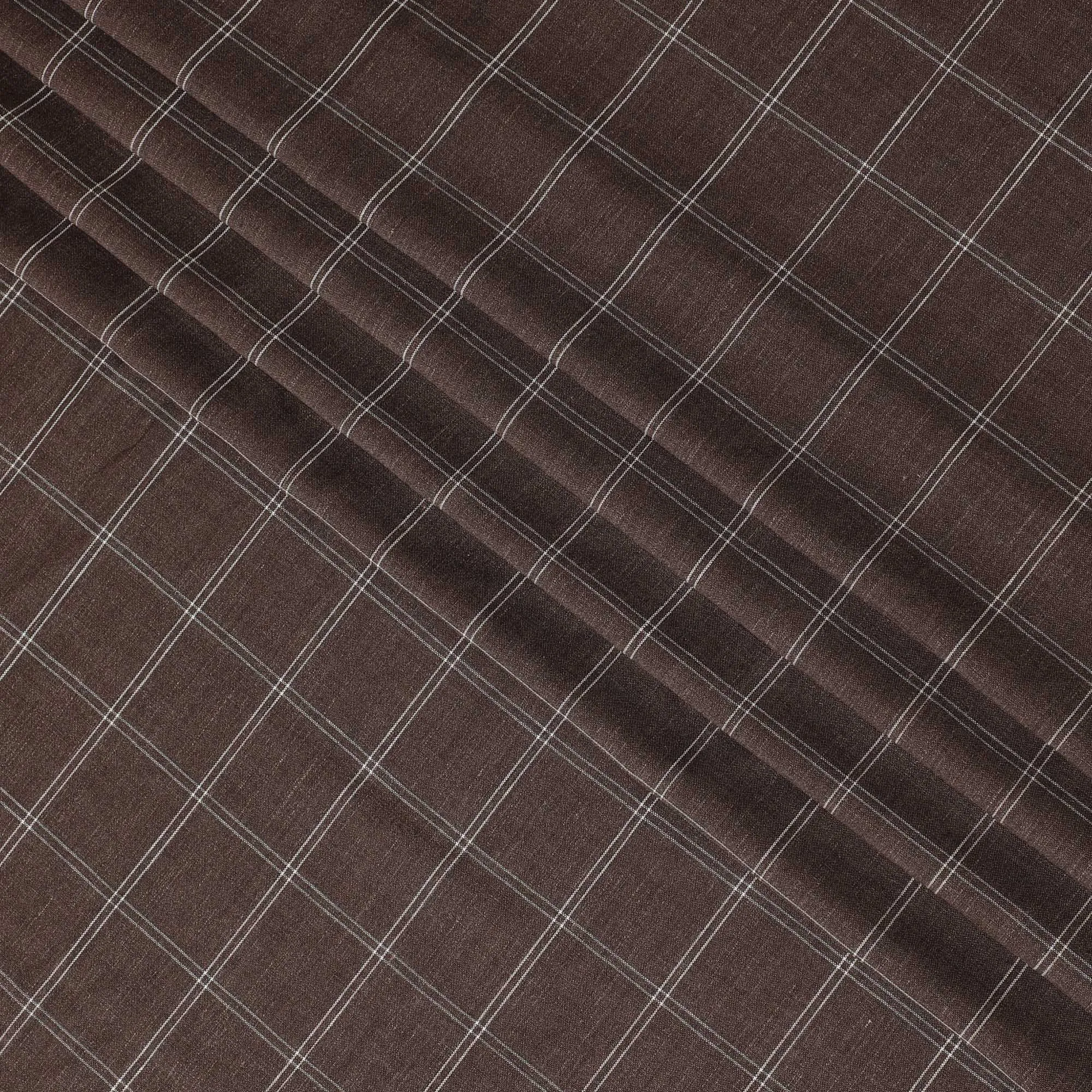 Italian Premium Brown Check Wool Fabric, 150cm Width – Classic Suiting, 3.5 Mtrs Piece-D17751