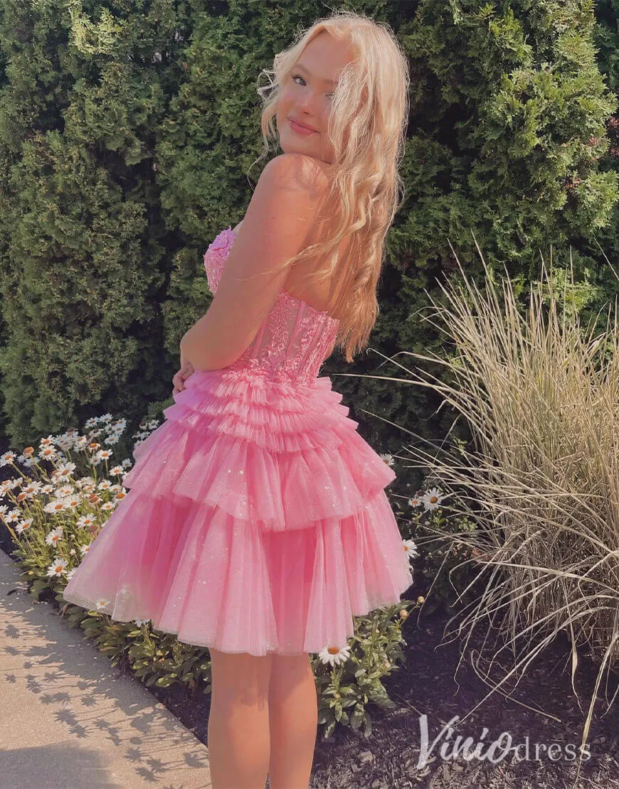 Ivory Sweetheart Tiered Homecoming Dresses Lace Applique Back to School Dress SD1676