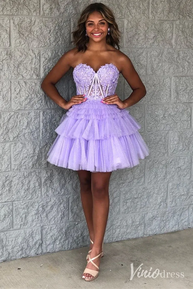 Ivory Sweetheart Tiered Homecoming Dresses Lace Applique Back to School Dress SD1676