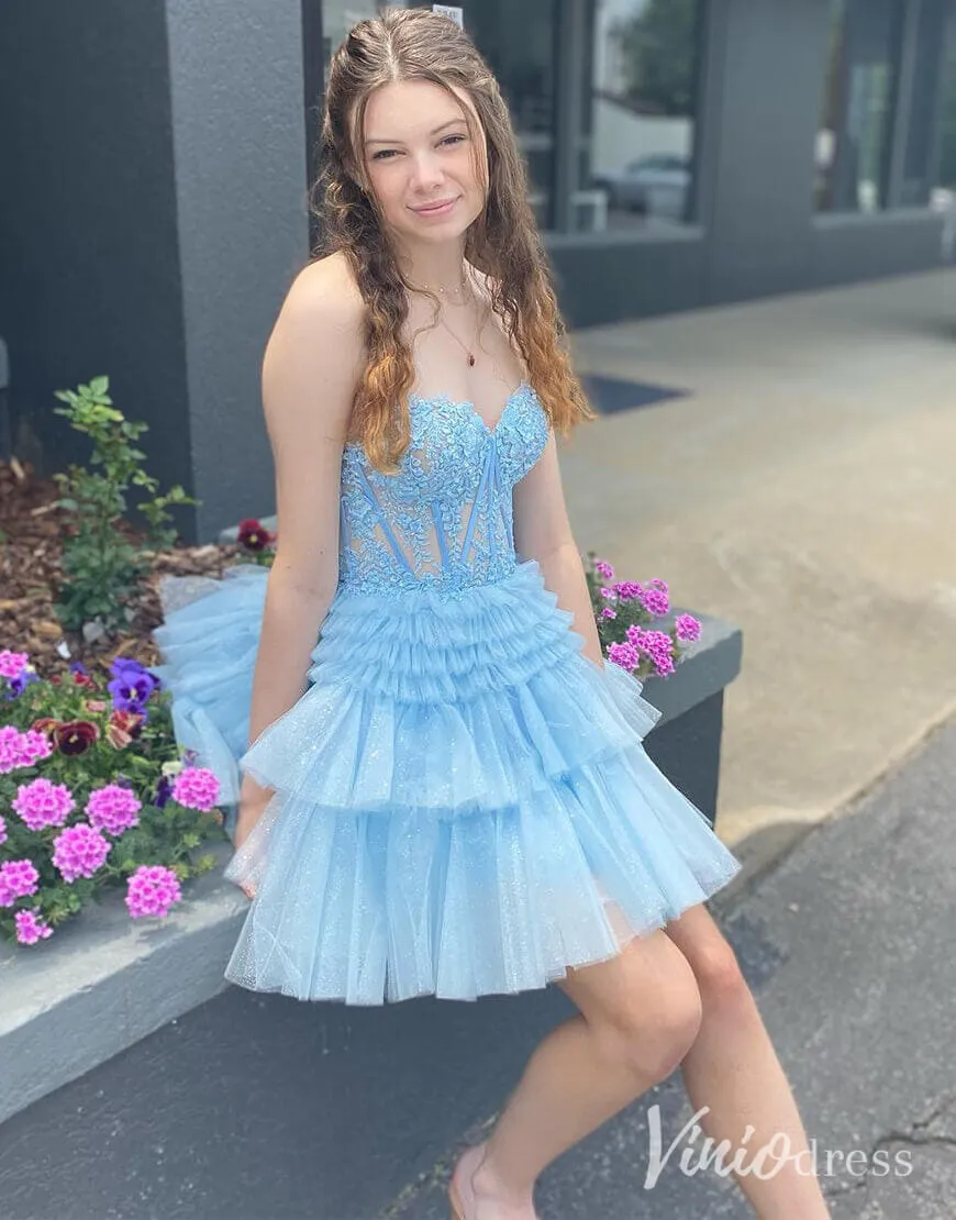 Ivory Sweetheart Tiered Homecoming Dresses Lace Applique Back to School Dress SD1676