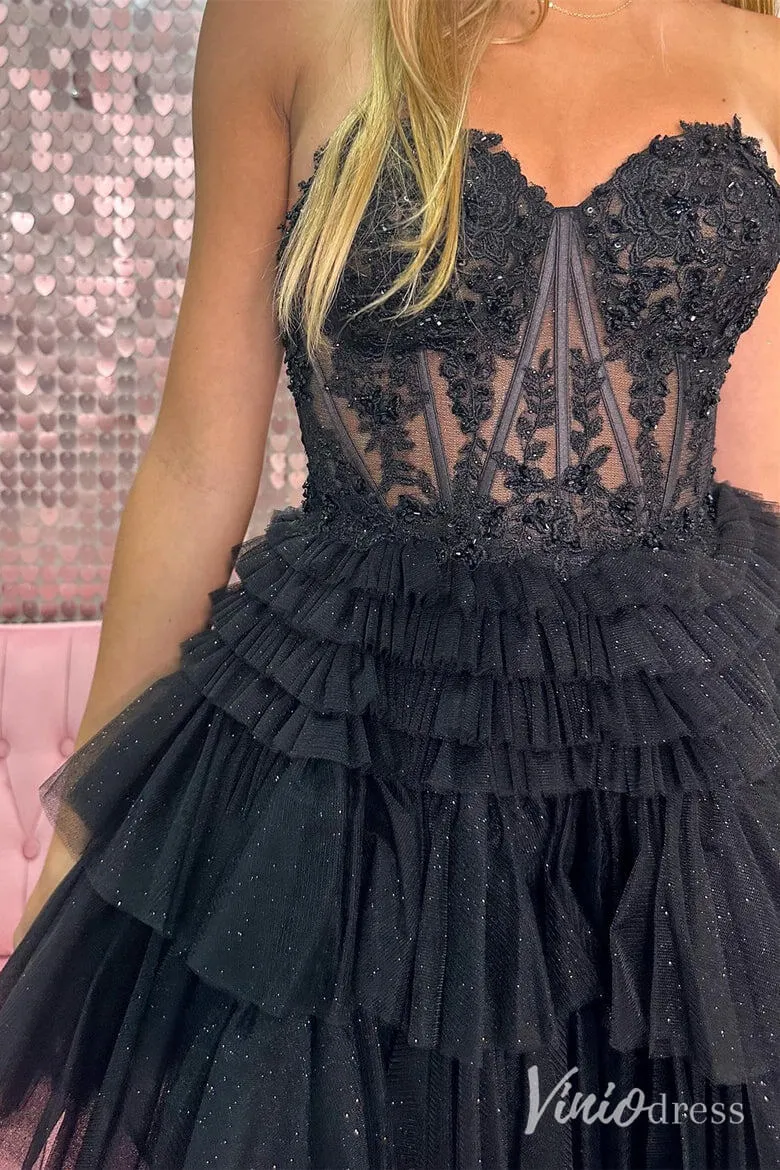 Ivory Sweetheart Tiered Homecoming Dresses Lace Applique Back to School Dress SD1676