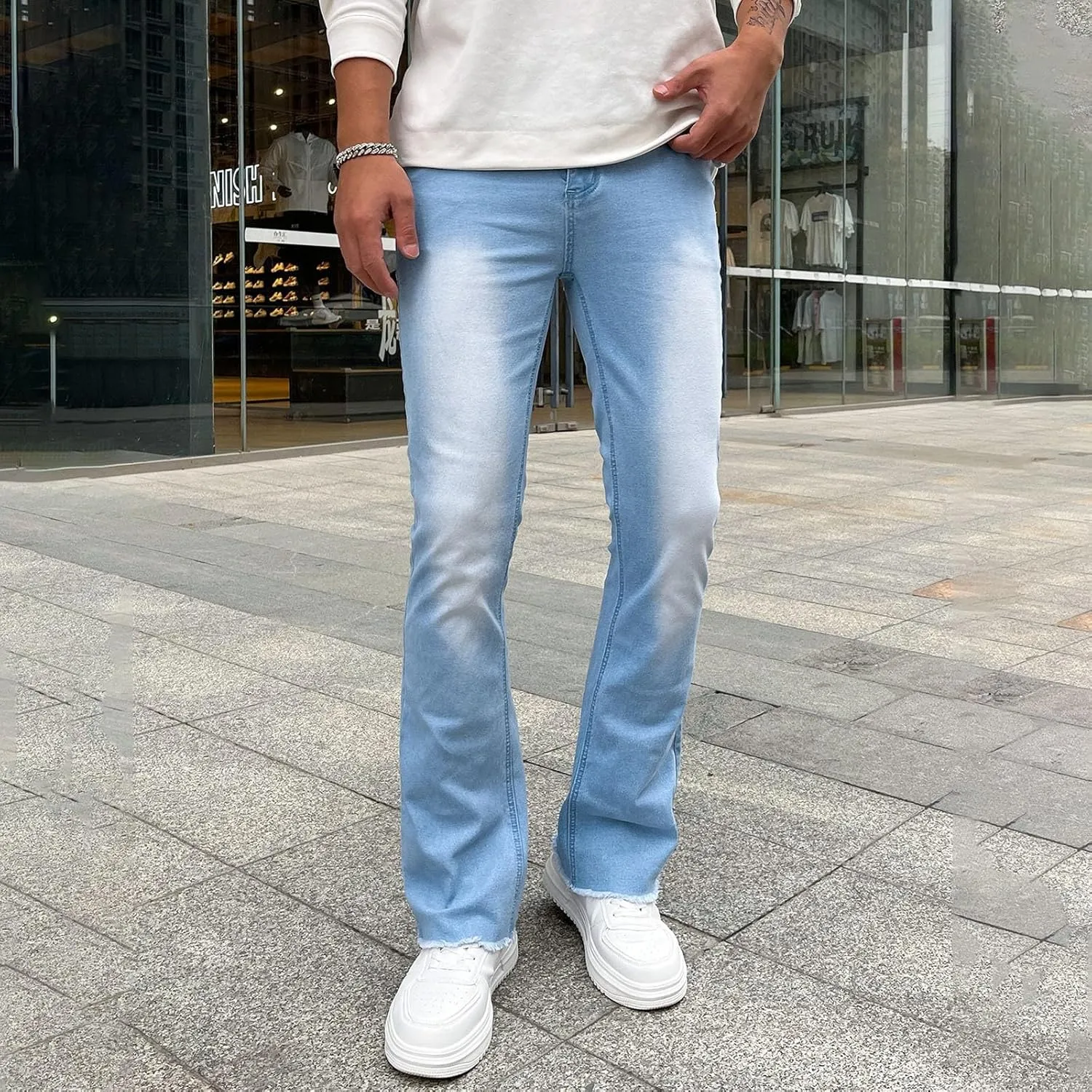 Jeans for Men Stretch Fit Loose Fit Straight Leg Jeans Comfortable Flexible Denim Pants Skinny Hip Hop Streetwear