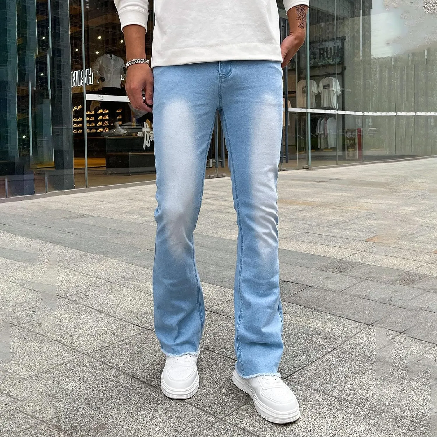 Jeans for Men Stretch Fit Loose Fit Straight Leg Jeans Comfortable Flexible Denim Pants Skinny Hip Hop Streetwear