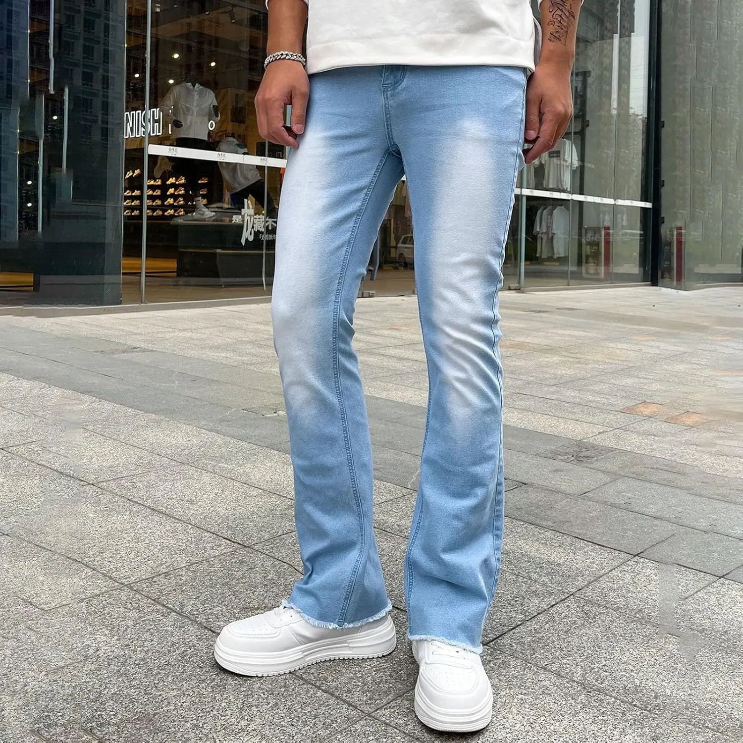 Jeans for Men Stretch Fit Loose Fit Straight Leg Jeans Comfortable Flexible Denim Pants Skinny Hip Hop Streetwear
