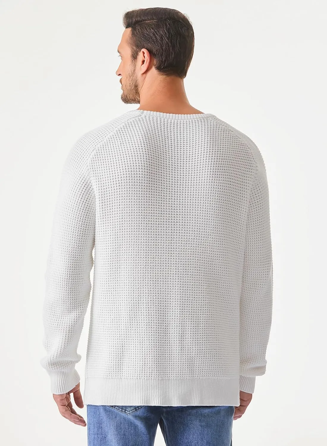 JMIERR Men's Crewneck Pullover Sweater Waffle Textured Knitted Sweaters Casual Loose Fit Sweaters with Ribbing Edge