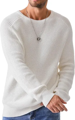 JMIERR Men's Crewneck Pullover Sweater Waffle Textured Knitted Sweaters Casual Loose Fit Sweaters with Ribbing Edge