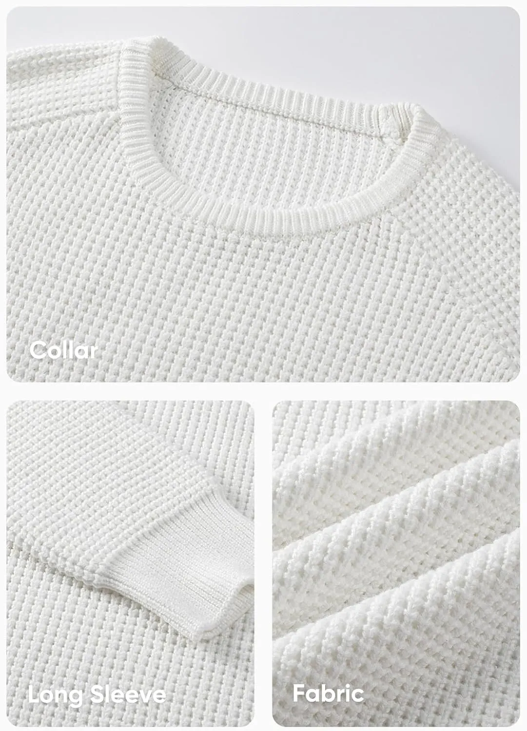JMIERR Men's Crewneck Pullover Sweater Waffle Textured Knitted Sweaters Casual Loose Fit Sweaters with Ribbing Edge