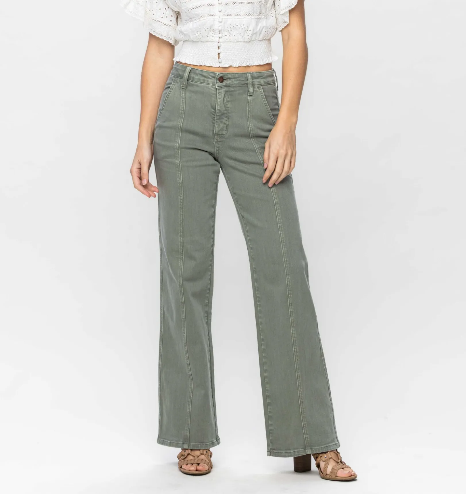 Judy Blue HW Sage Garment Dyed Straight Leg
