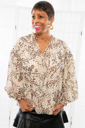 Khloe Animal Print Bubble Sleeve Blouse