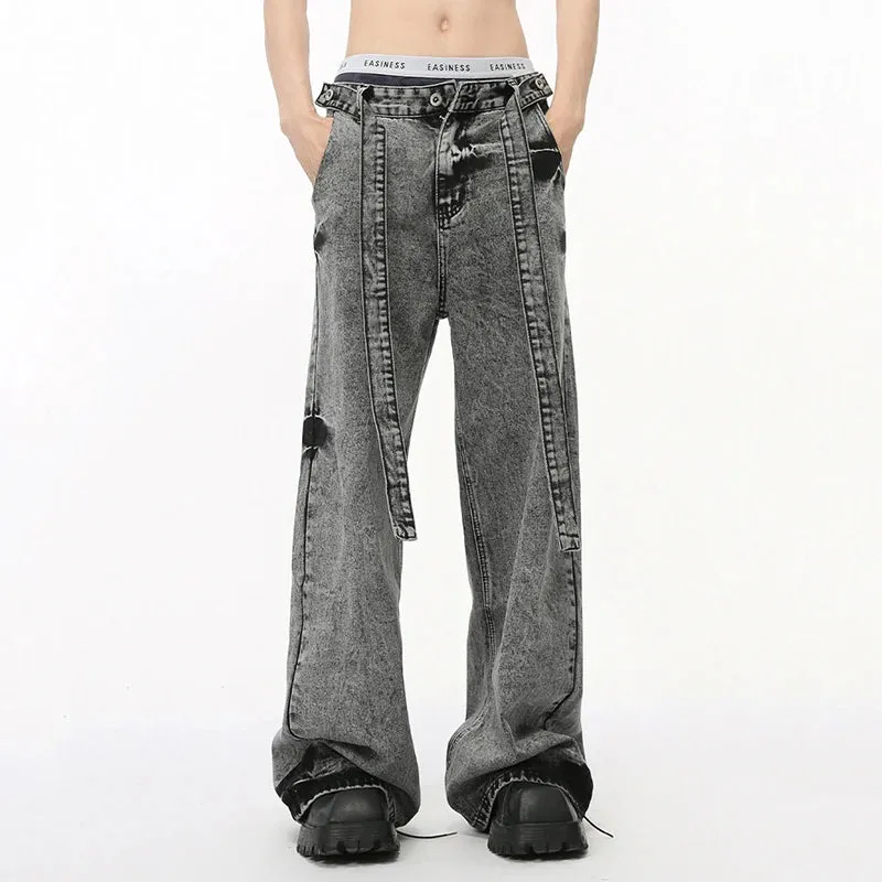 Lace-up Design Silhouette Contrast Color Jeans