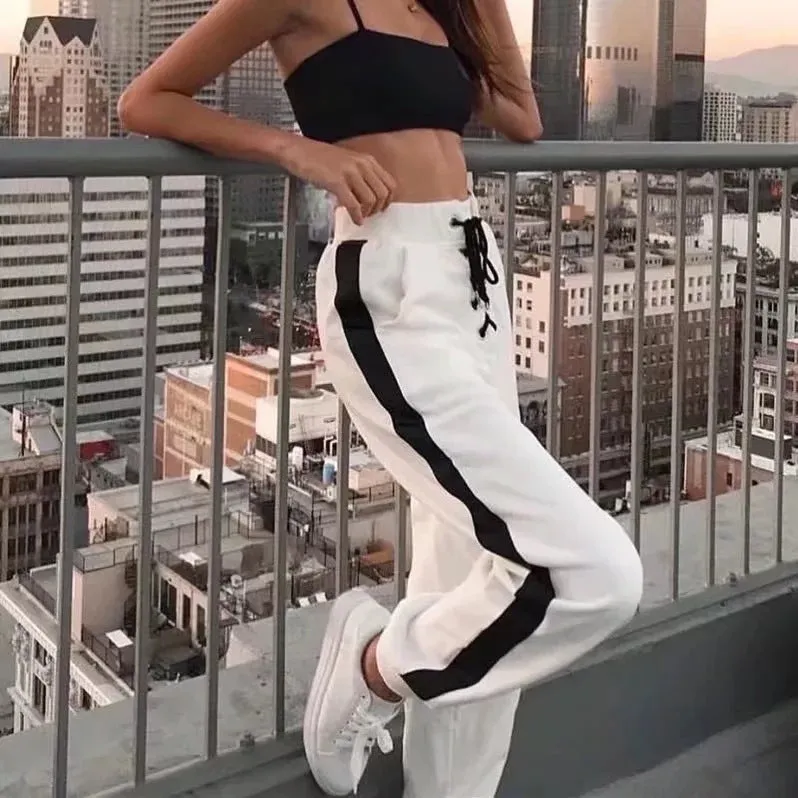 Lace-up Patchwork High Waist Harten Loose Long Pants