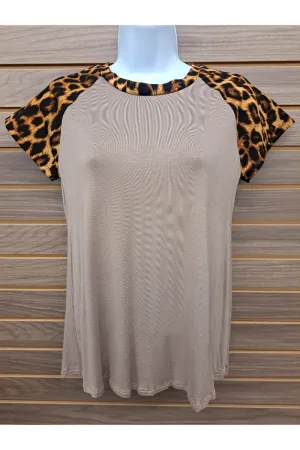Leopard sleeve solid bodice tee