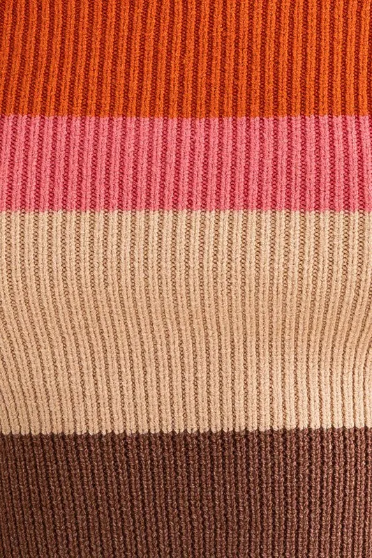 Long Sleeve Color Block Stripe Knit Top - Le Lis