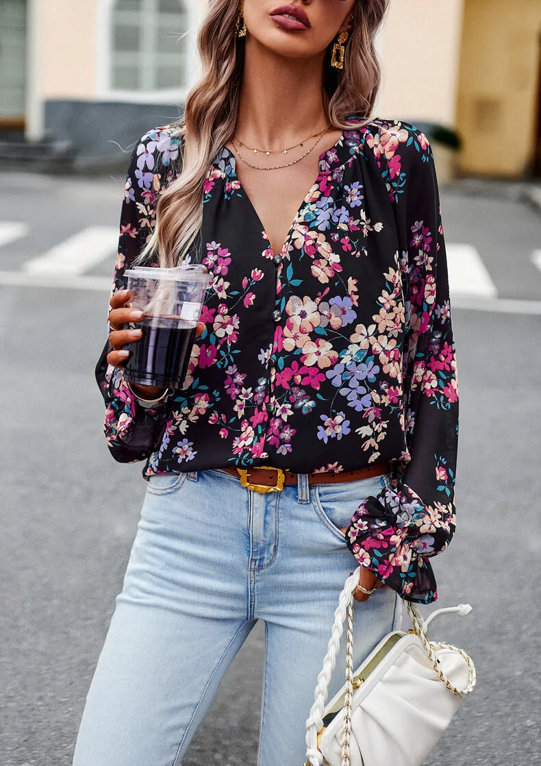 Long Sleeve Elegant Floral Blouse