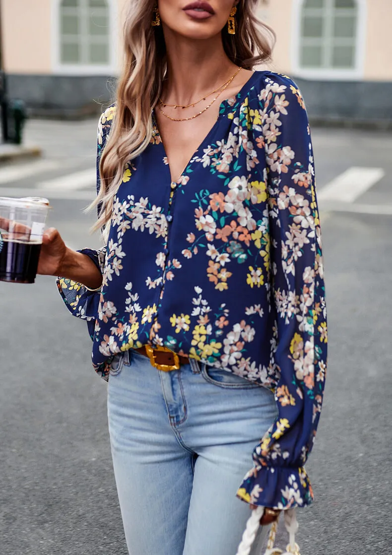 Long Sleeve Elegant Floral Blouse