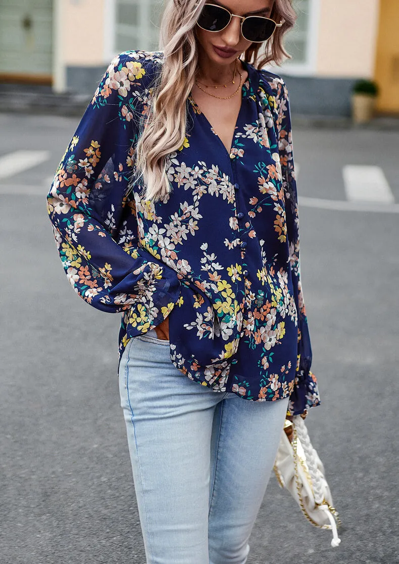 Long Sleeve Elegant Floral Blouse