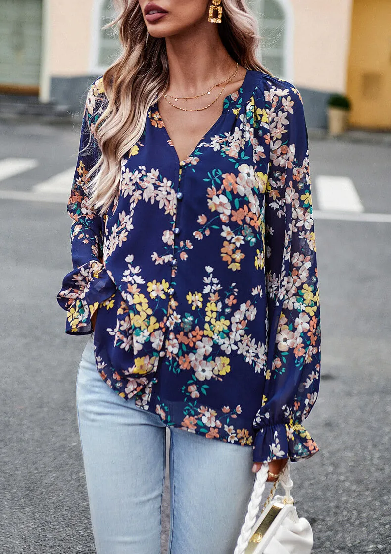 Long Sleeve Elegant Floral Blouse