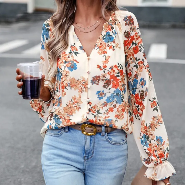Long Sleeve Elegant Floral Blouse