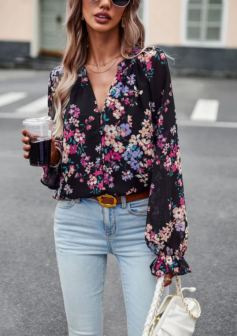 Long Sleeve Elegant Floral Blouse