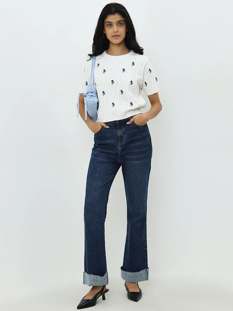 LOV Off-White Floral Knitted Sweater