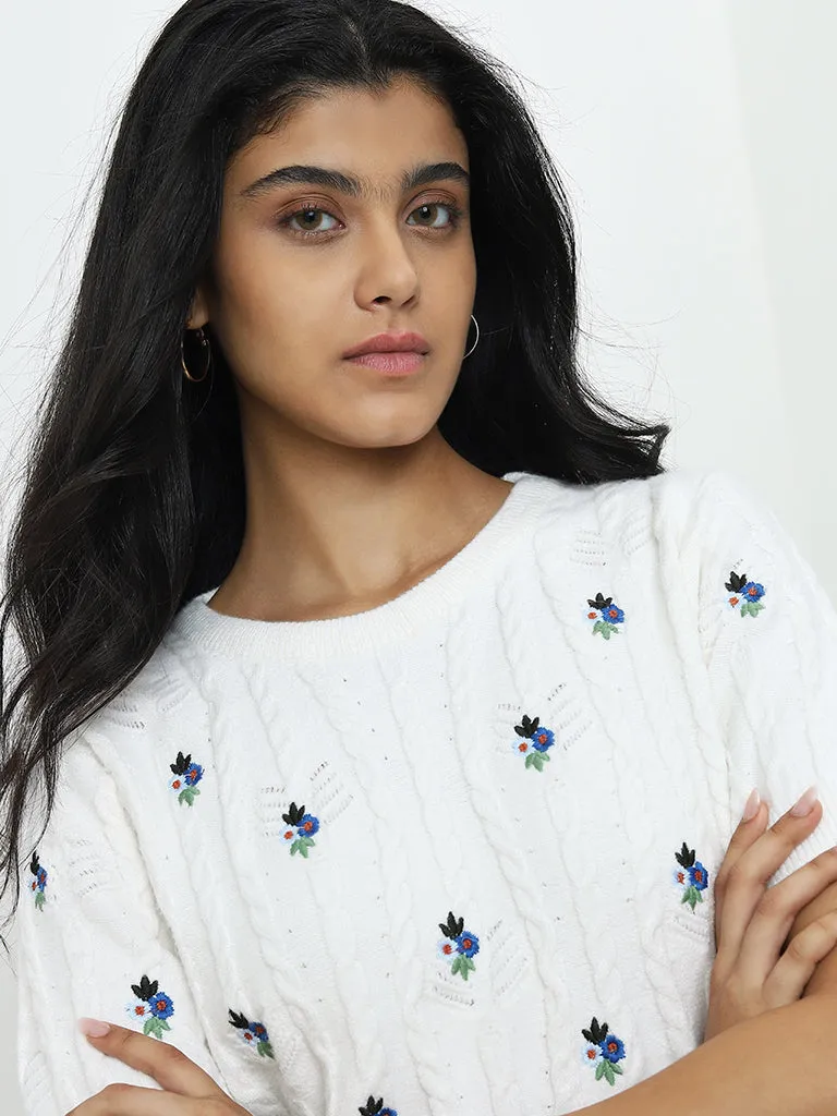 LOV Off-White Floral Knitted Sweater