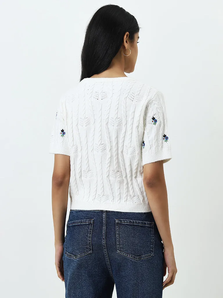 LOV Off-White Floral Knitted Sweater