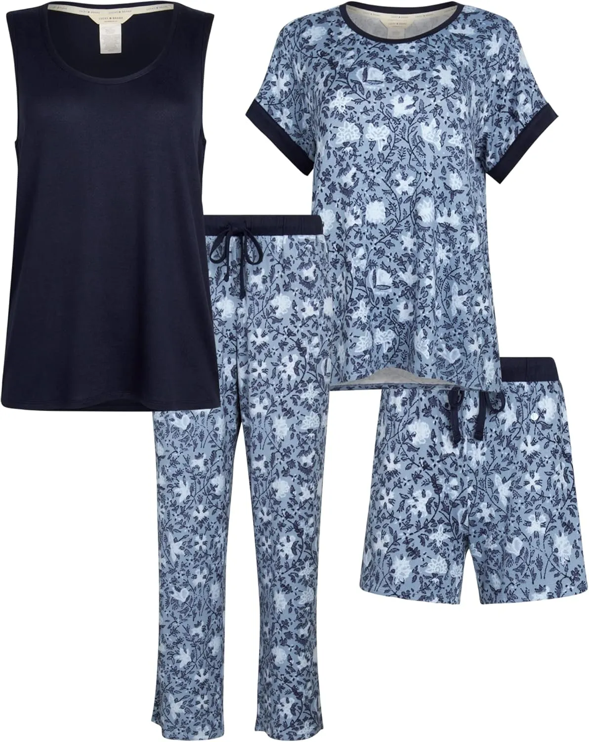 Lucky Brand 4-Piece Lounge Pajamas Sets For Women - Buttery Soft Top, Tank Top, Shorts and Pants