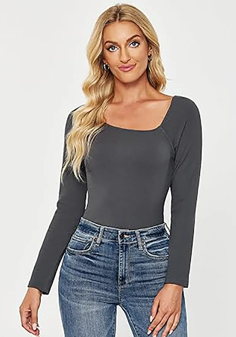 LUVAMIA Fitted Long Sleeve Slim Women Y2K Shirts Raglan Mega Stretch Top Blouses
