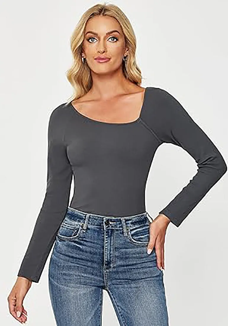 LUVAMIA Fitted Long Sleeve Slim Women Y2K Shirts Raglan Mega Stretch Top Blouses